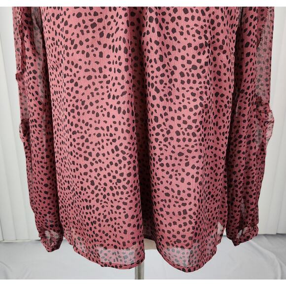 Loft Animal Print Ruffle Sleeve Blouse Front Keyhole Rose Black Size Small New - Picture 7 of 11